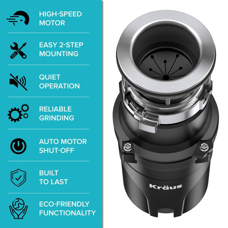 KRAUS WasteGuard Continuous Feed Garbage Disposal for Kitchen Sinks