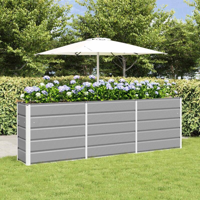 vidaXL Planter in Steel - 39.37 x 15.75 x 17.72" - Grey - 94.49 x 15.75 x 29.53 in