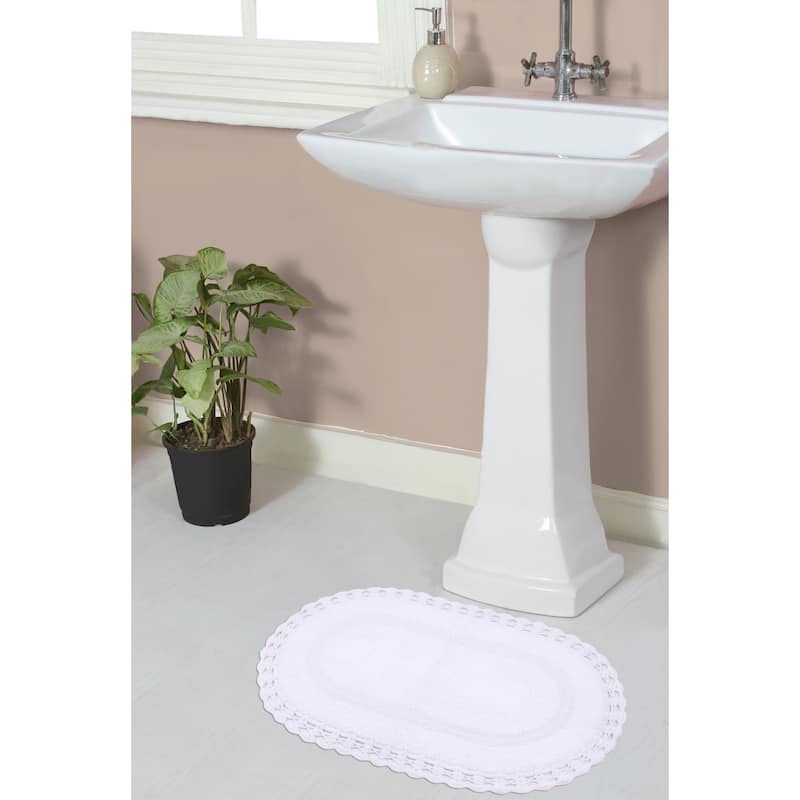 Hampton Contour Rug, Cotton Soft, Water Absorbent, Non Slip U Shape Contour Rug Machine Washable 20"x20" Contour - 17"x24" - White