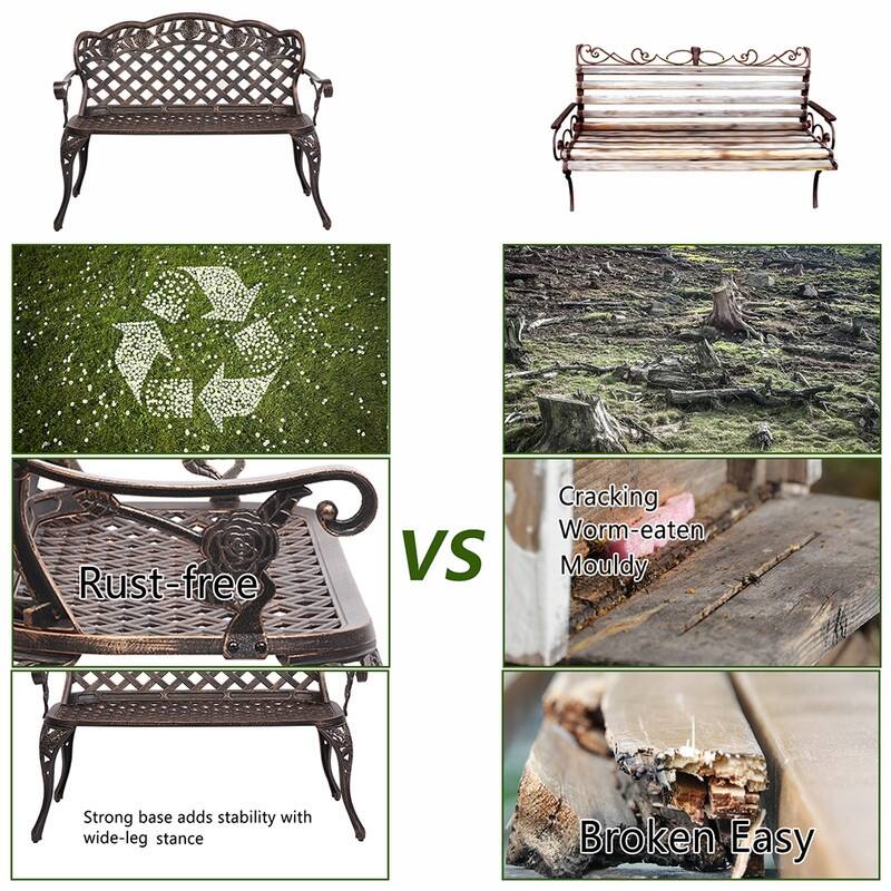 42.5 in. Cast Aluminum Park Bench Courtyard Backyard Decorative Bench