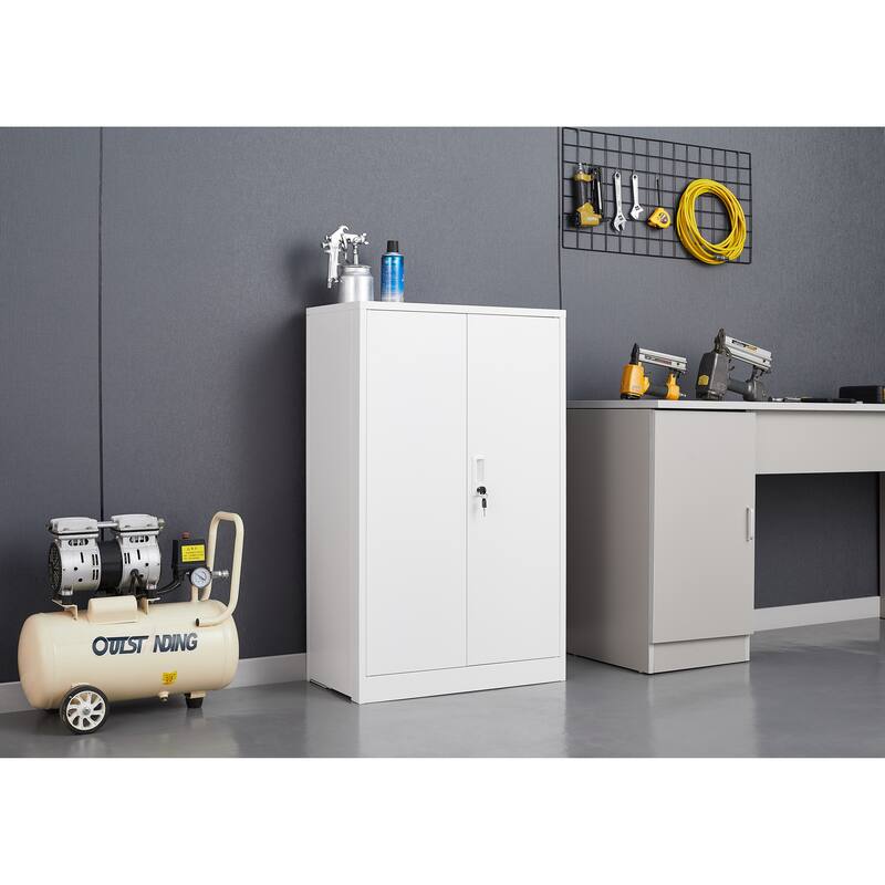 Anmytek White Metal Folding Storage Cabinet with Lock and Adjustable Shelves for Home Office Garage
