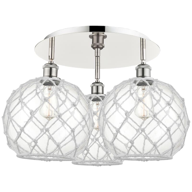 Innovations Lighting Endless Possibilities Ballston - Farmhouse Rope - 3 Light 22" Flush Mount - Clear Glass with White Rope/Polished Nickel