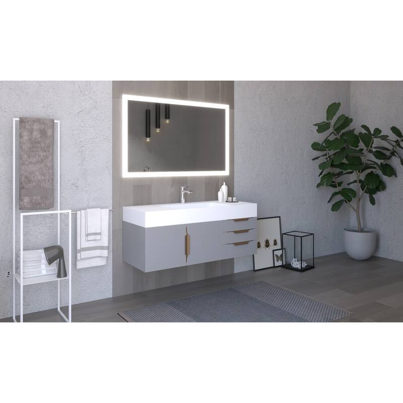 Amazon 48" Wall Mounted Bathroom Vanity Set with White Solid Surface Top