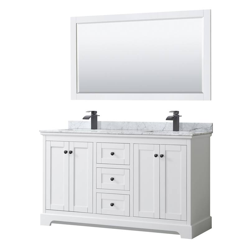 Wyndham Collection Avery 60" Free Standing Double Basin Vanity Set - White / White Carrara Marble Top / Matte Black - Painted