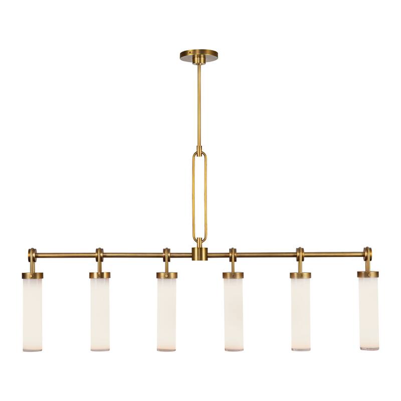 Alora Lighting LP355652 Wynwood 6 Light 52" Wide Linear Pendant - Vintage Brass / Glossy Opal Glass