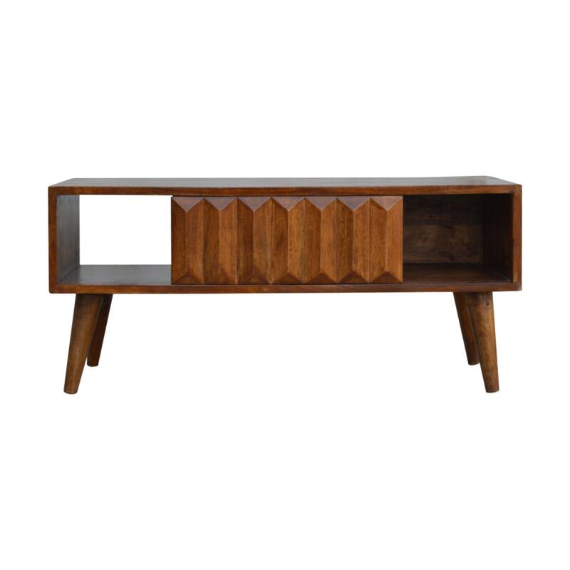 Artisan Furniture Solid Wood Chestnut Prism Sliding Media Unit, Light brown with 1 Shelf