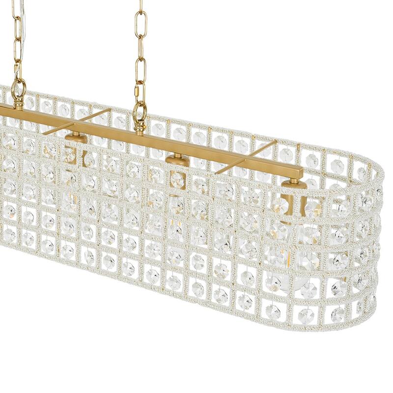 Glam 5-Light Shine Crystal Oval Cage Island Pendant Chandelier 41.7in