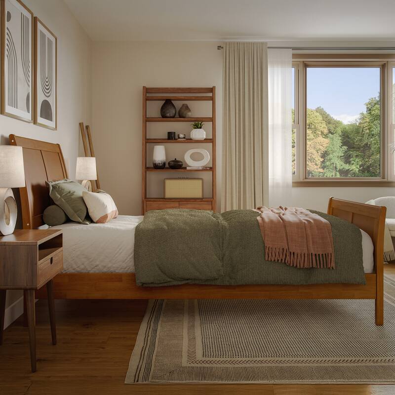 Valencia Solid Wood Low Profile Sleigh Platform Bed with Matching Footboard
