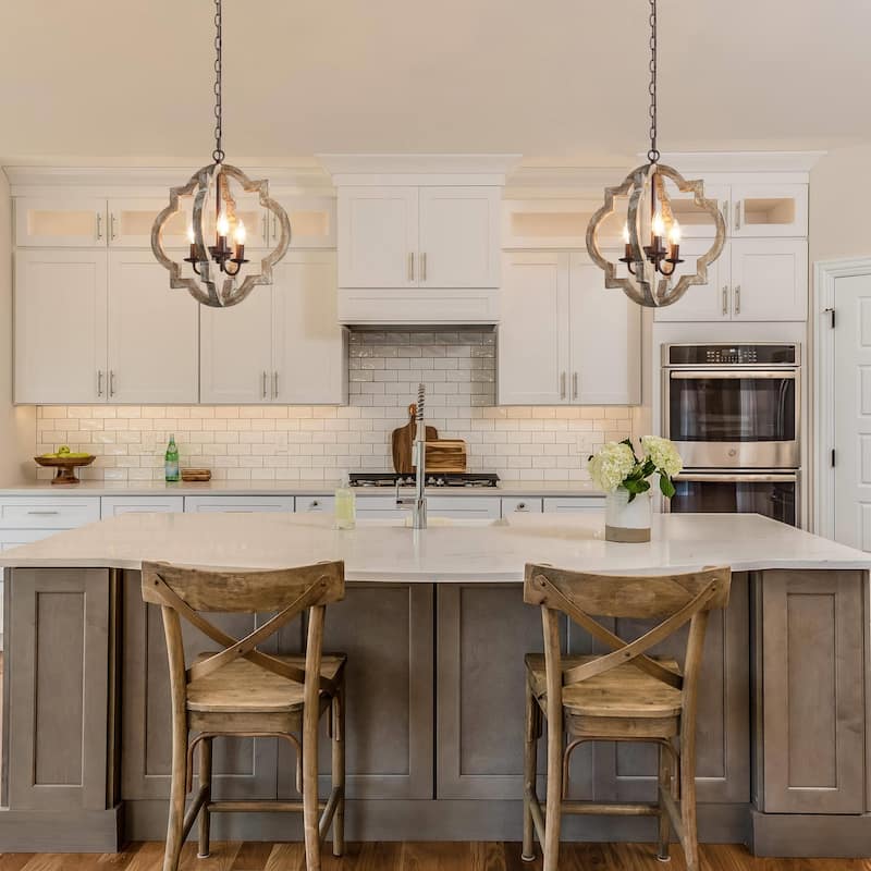 Modern Farmhouse 3/4-Light Wood Lantern Chandelier for Dining Room Foyer