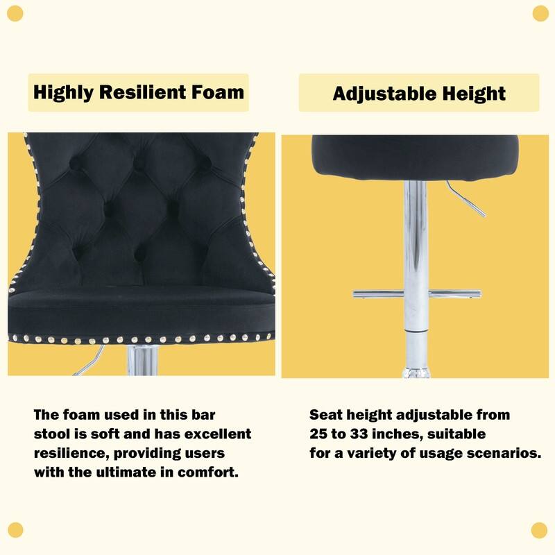 Velvet Upholstered Nailheads Tufted Swivel Bar Stools (Set of 2)