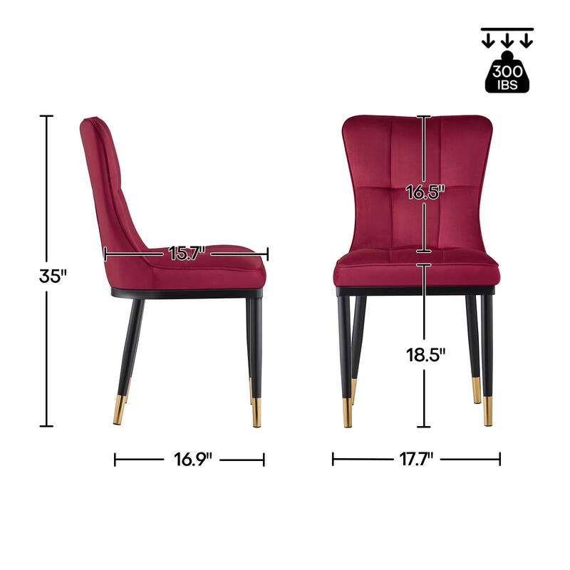 Velvet Upholstered Dining Chairs with Metal Legs, Set of 2/4 - 35.8"H x 18.9"W x 23.2"D