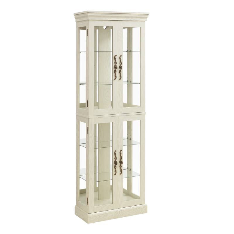 Lighted Curio Display Cabinet, Floor Standing Wooden China Cabinet with Mirrored Back Pane, 4 Glass Doors & Adjustable Shelves