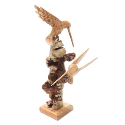 Wood sculpture, 'Hummingbird Heights' - 11.75" H x 2.8" W x 2.8" D