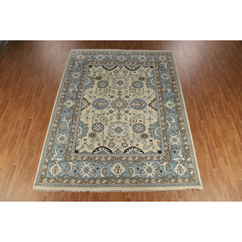 Oushak Area Rug Handmade Transitional Beige Wool Carpet - 9'2" x 11'11"