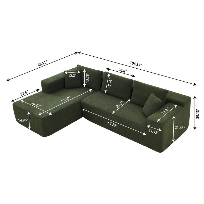L-Shaped Modern Lambskin Fabric Upholstered Corner Cloud Sofa (Pure Sponge)