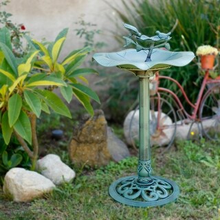 Alpine Corporation 33" Tall Outdoor Lotus Birdbath Yard Statue, Green