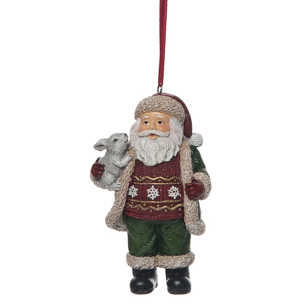 Transpac Resin 4.49 in. Multicolored Christmas Cottage Santa Ornament