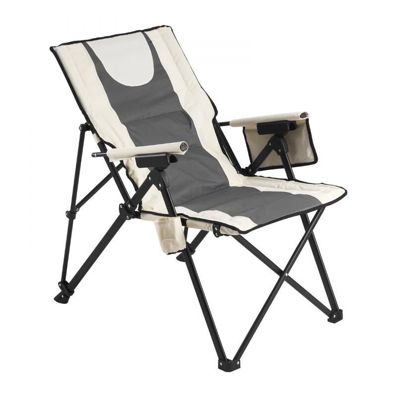Beige-Grey High-Back Folding Camping Chair with Cotton-Padded Oxford Fabricand Adjustable Recline - 22.83” x 32.67” x 55.11”
