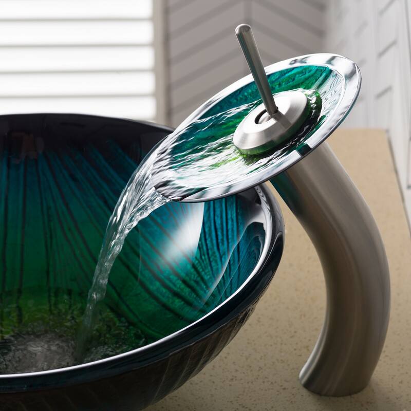 Kraus Bathroom Combo - 17" Nei Glass Vessel Bathroom Sink with Vessel