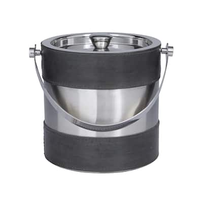 Leather Handmade Ice Bucket with Lid - Gray or Brown - Roche River Decor