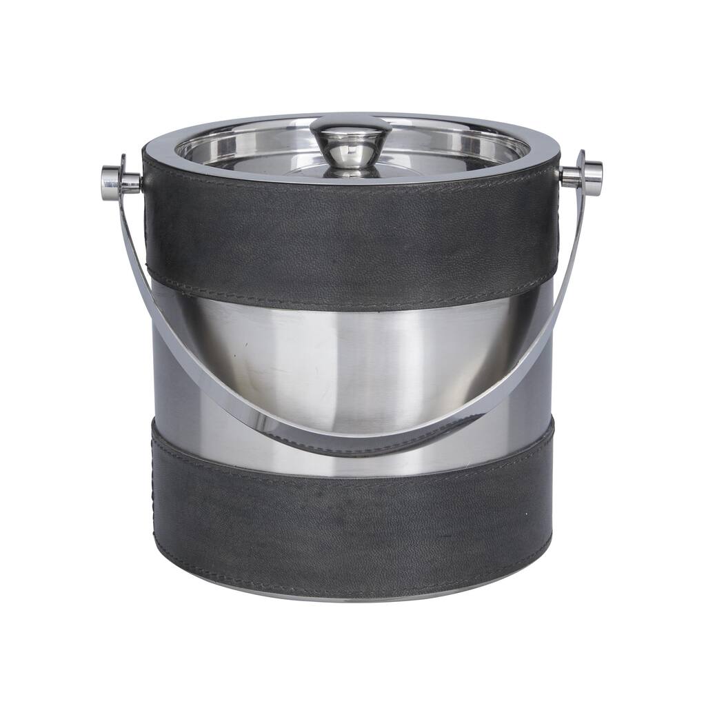 Leather Handmade Ice Bucket with Lid - Gray or Brown - Roche River Decor