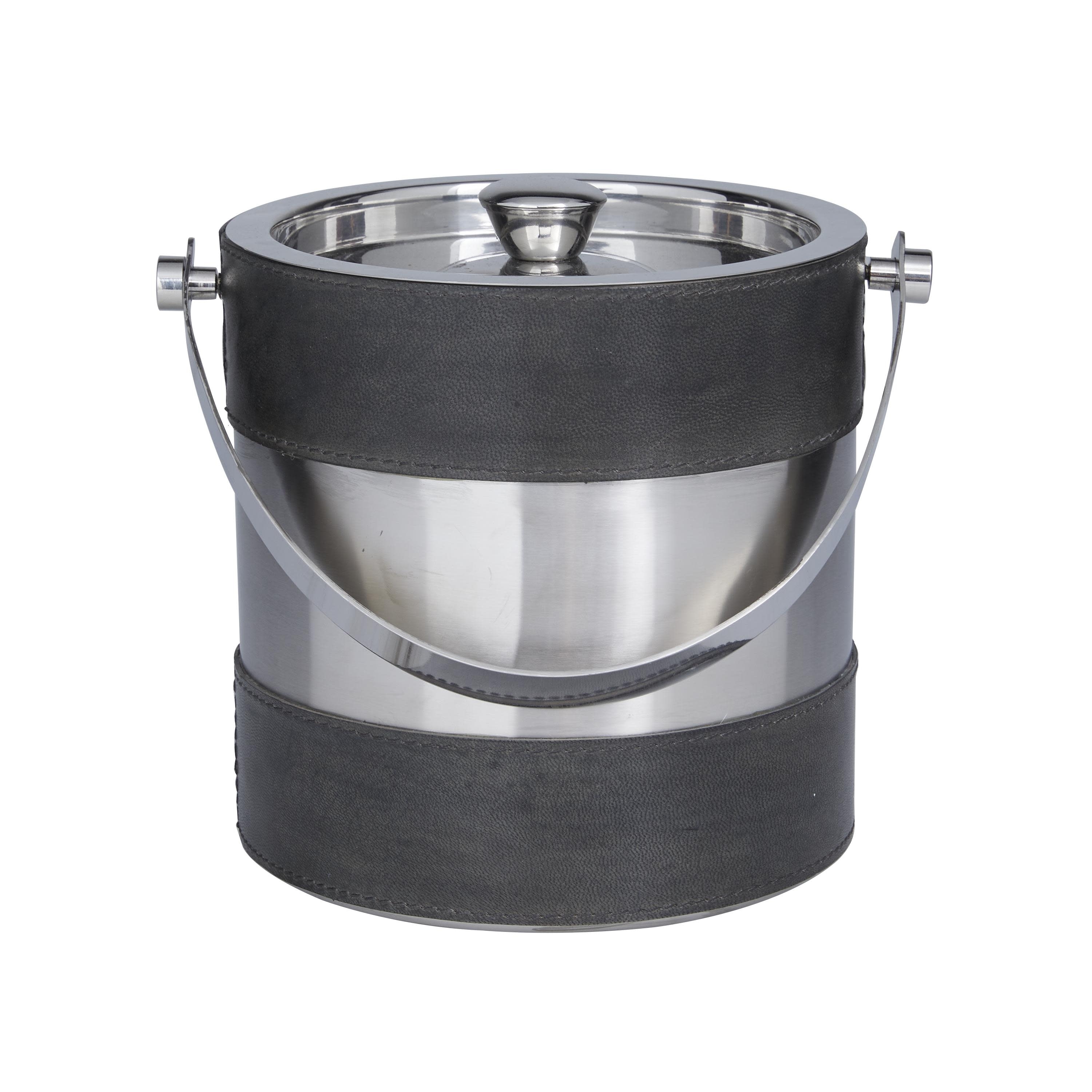 Leather Handmade Ice Bucket with Lid - Gray or Brown - Roche River Decor