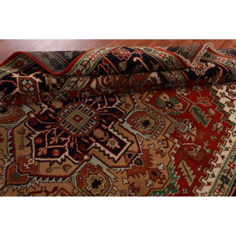 Geometric Medallion Heriz Serapi Area Rug Hand-Knotted Wool Carpet - 8'11"x 11'9"
