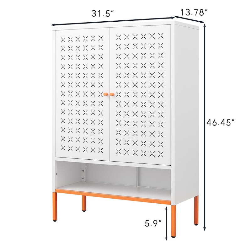 Double Door Metal Shoe Cabinet with 2 Removable Adjustable Shelves