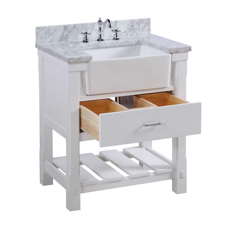 KitchenBathCollection Charlotte 30" Farmhouse Bathroom Vanity with Carrara Marble Top
