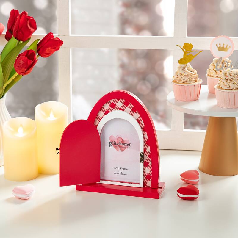 Glitzhome 8.5"H Valentine's Door-Shaped Photo Frame Table Decor