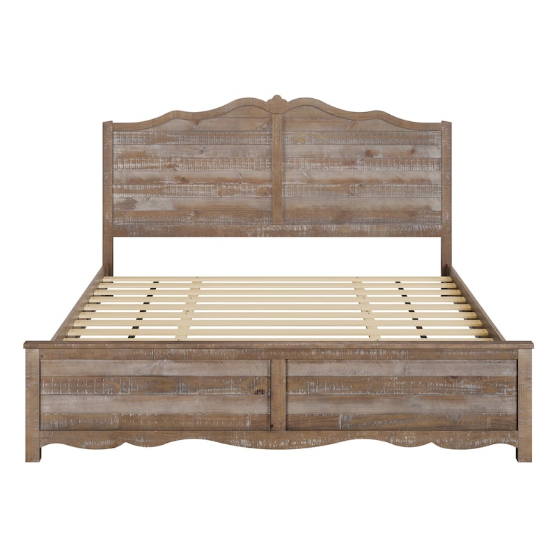 Traditional Solid Wood Bed Frame with Queen/King Size Platform Bed with Headboard for Bedroom