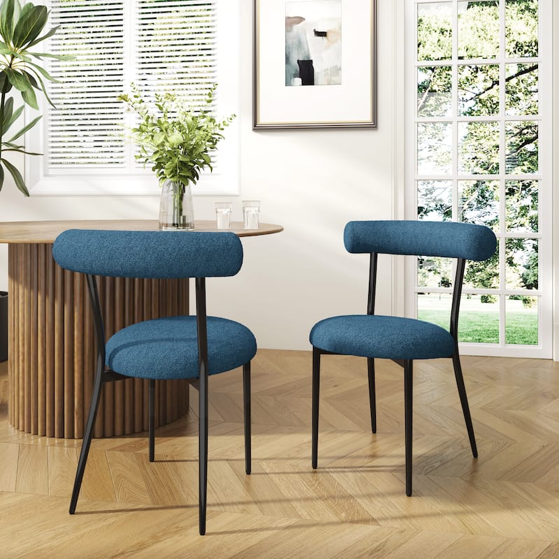 Open Back Upholstered Dining Chair Set of 2 Modern Kitchen Chairs with Metal, Fabric Dining Room Chairs for Living Room - Blue