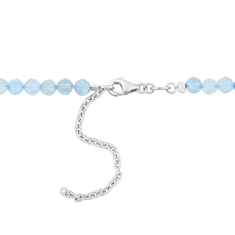 Miadora 16 1/2ct TGW Aquamarine Facetted Bead Necklace Sterling Silver-17+2 ext