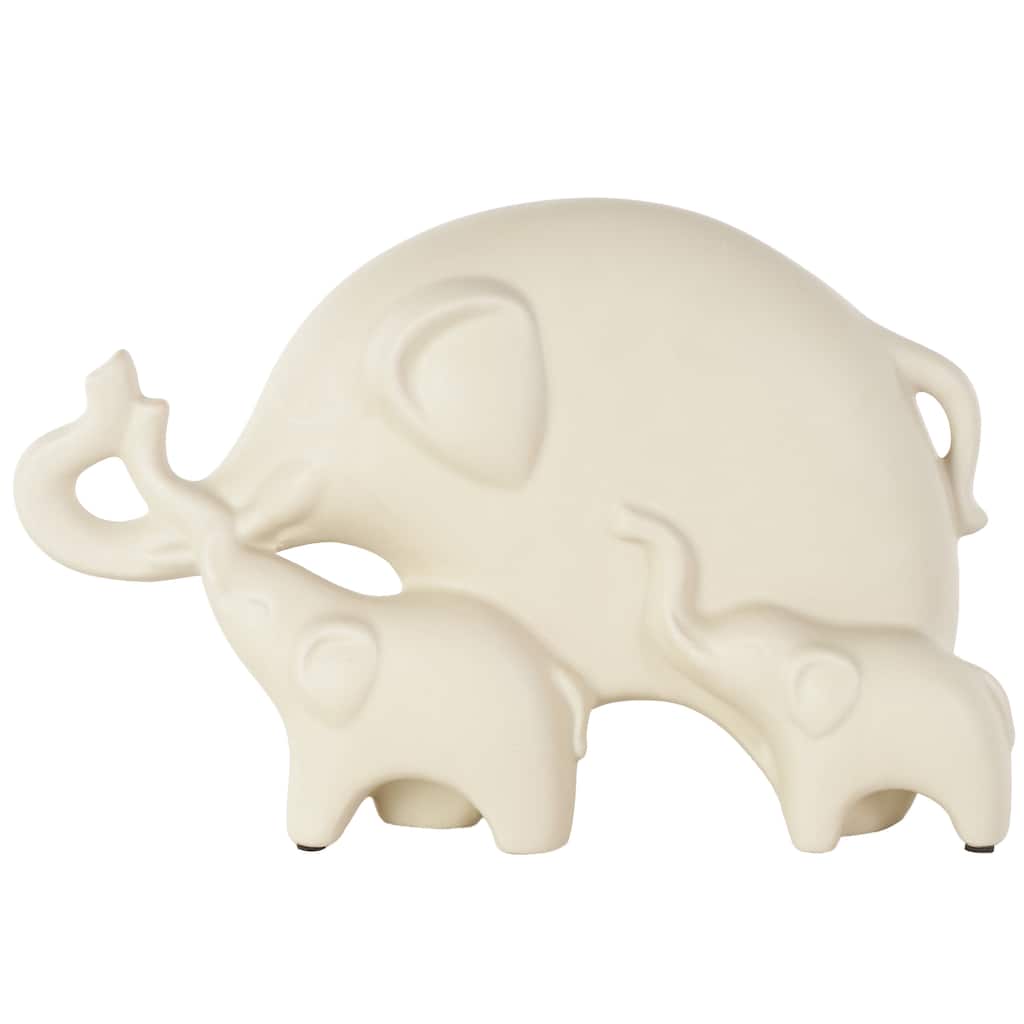 Ceramic Elephant Family Decorative Sculpture with Raised Trunks - Cream - Roche River Decor