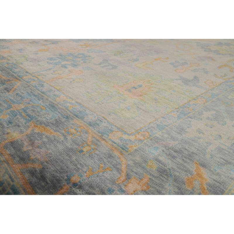 All-Over Floral Oushak Oriental Area Rug Hand-Knotted Wool Carpet - 8'10" x 11'9"