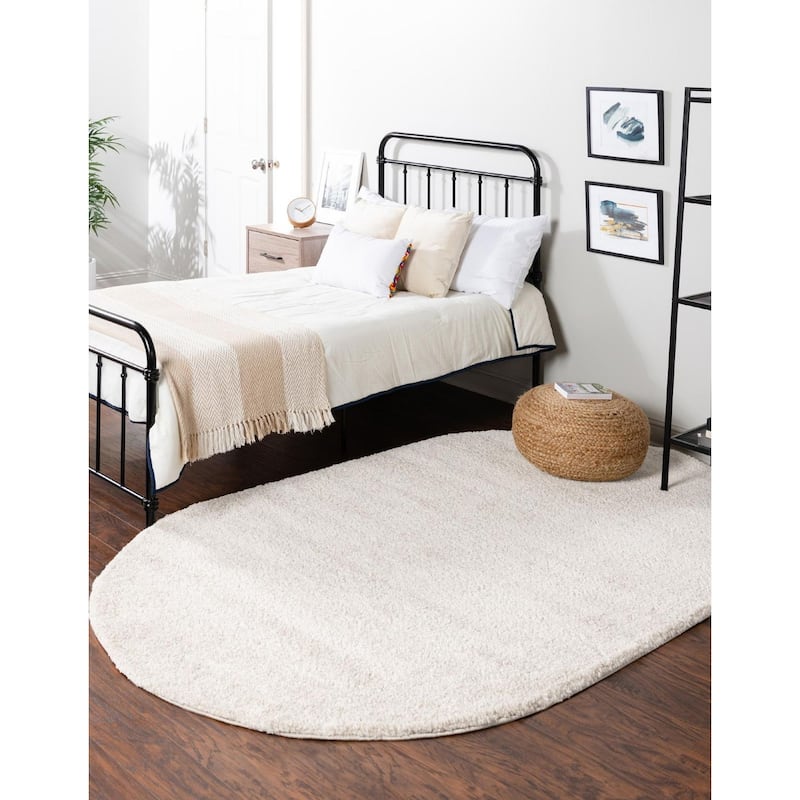 Solid/Striped Zoit Collection Area Rug - 5'x8' Oval - Ivory
