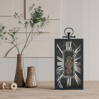 Decorative Black and Gold Roman Numeral Table Gear Clock