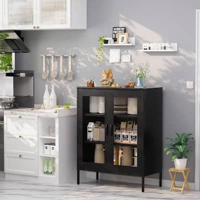 3-Tier Metal Storage Cabinet with Mesh Doors and Shelves