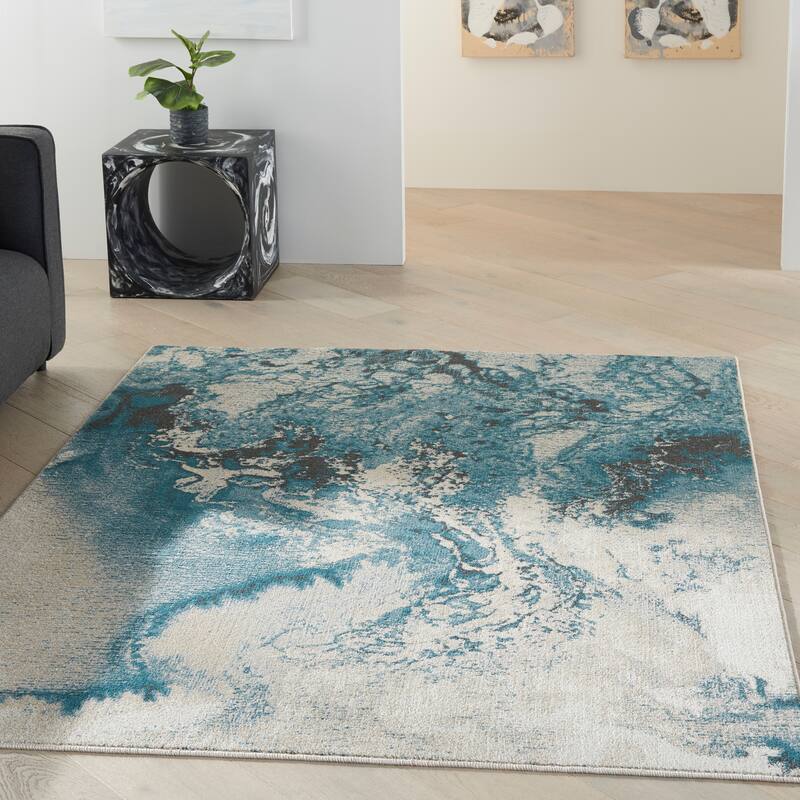Nourison Maxell Modern Glam Abstract Area Rug - 3' 10" x 5' 10" - Ivory/Teal - Runner/Rectangle