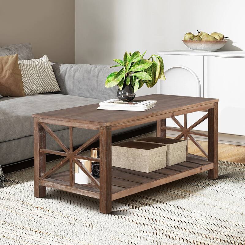 52'' W Handcrafted Coffee Table with Open Storage