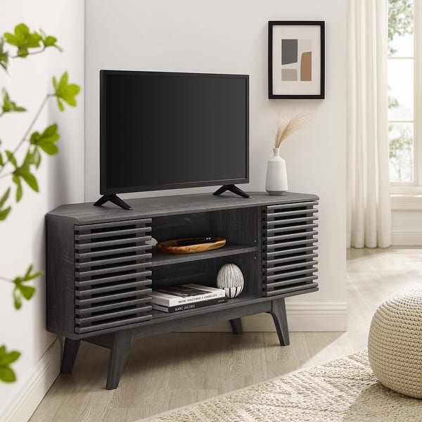 slide 2 of 27, Render 46" Corner TV Stand Charcoal