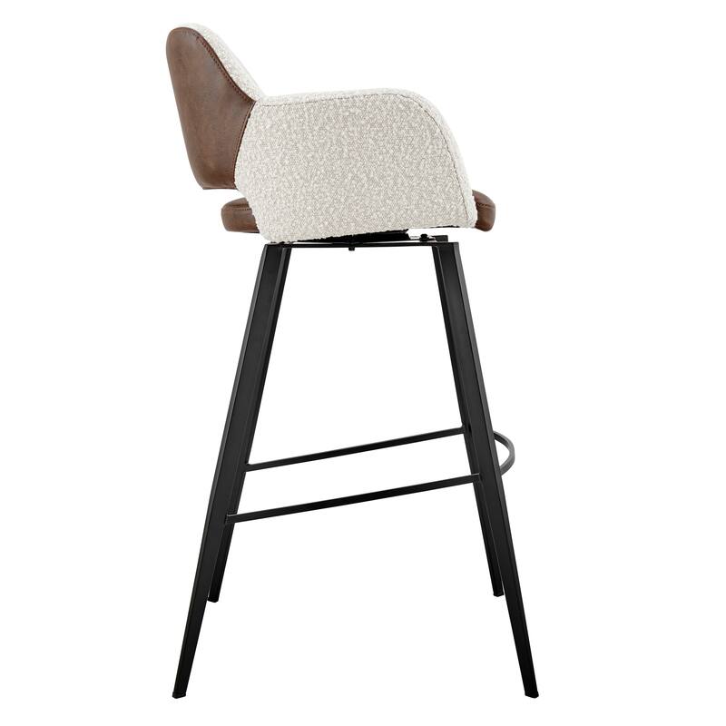 Desi Swivel Bar Stool in Ivory Fabric and Dark Brown Leatherette with Black Base - Set of 1
