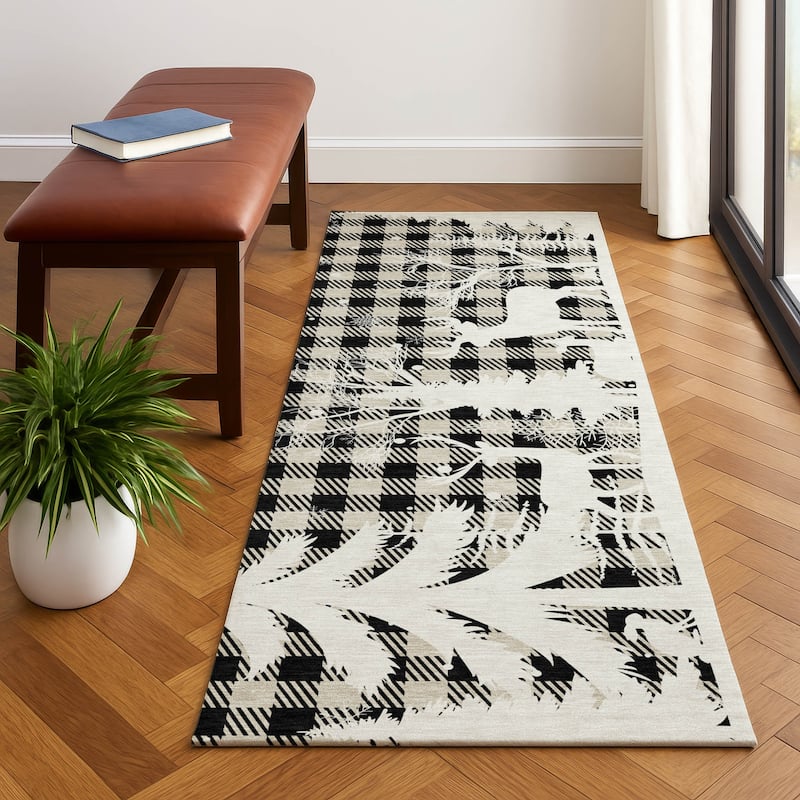 Premium Washable Super Soft Winter Reindeer Tree Mayfield Rug - Taupe - 2'3" x 7'6"