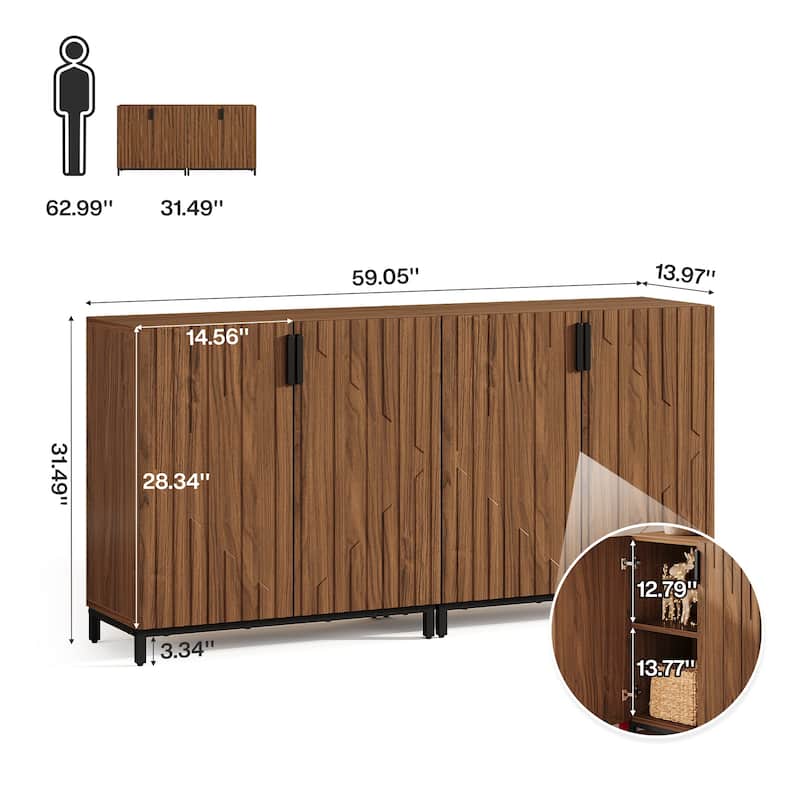 Fluted Sideboard Buffet Cabinet, 59" Modern Buffet Table