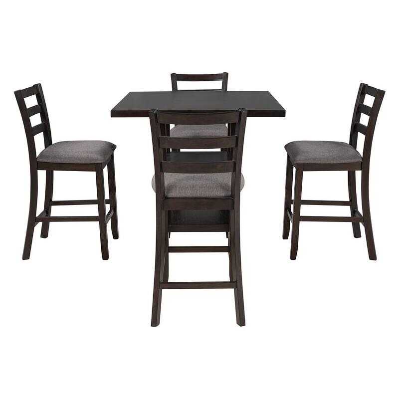 5 PCS Wooden Counter Height Dining Set with Padded Chairs and Storage Shelving