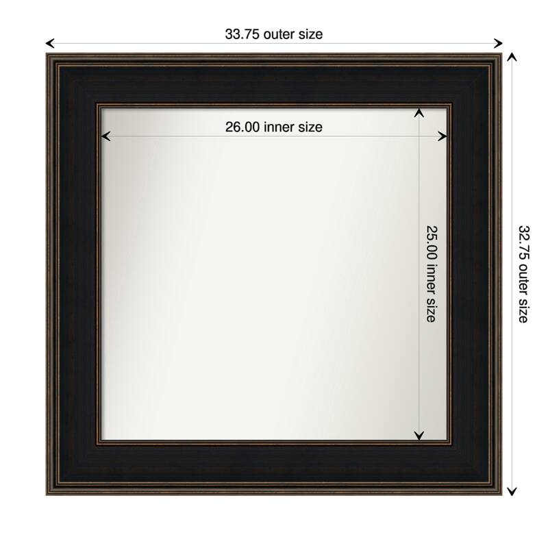 Mezzanine Espresso Framed Non-Beveled Custom Wall Mirror, Bathroom Vanity Mirror - Outer Size: 33.75 x 32.75