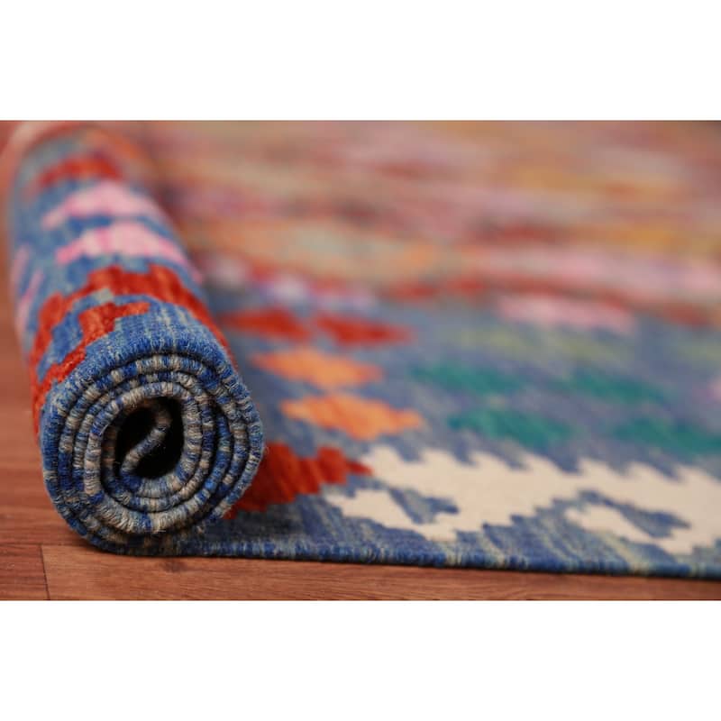 Geometric Kilim Oriental Large Rug Flatweave Dining Room Wool Carpet - 9'10"x 16'1"