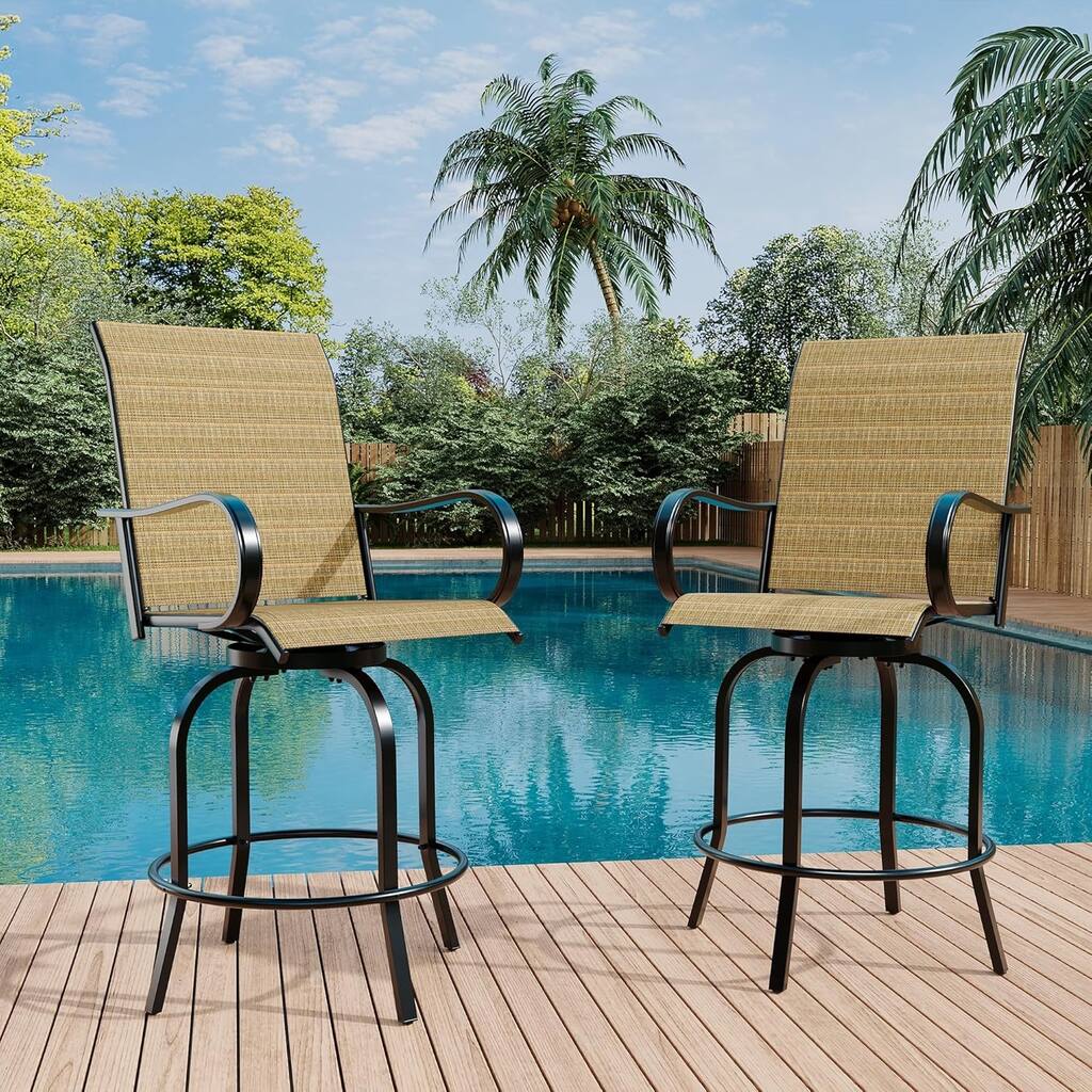 4 PCS Outdoor Swivel Bar Stools Set, All Weather High Back and Armrest Patio Chairs
