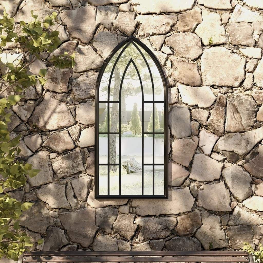 vidaXL Garden Mirror Black Iron, Glass Decorative Inlays Garden Mirror - 17.7 x 39.4 x 39.4 in