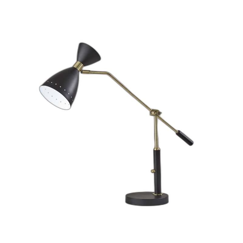 Black & Gold Metal Mid Century Desk Lamp with Cone Shade Rotary Switch Extra Large - 36.5” x 8” x 31.75” (D x W x H) - Black-Gold